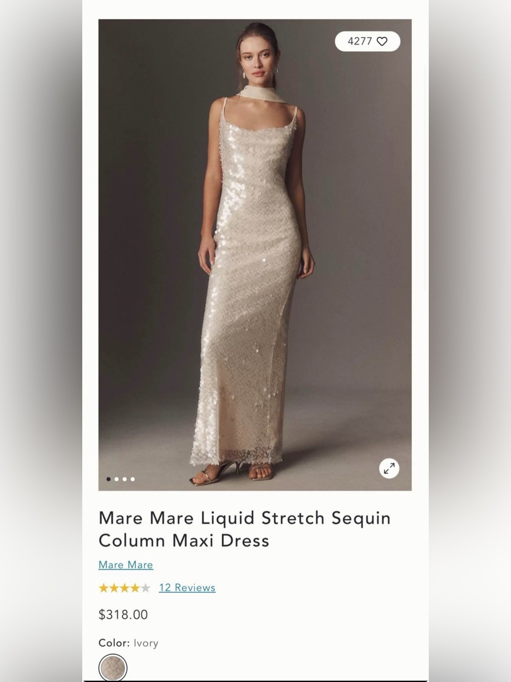 Anthropologie Ivory Sequin Column Maxi Dress